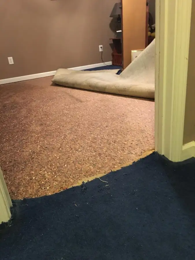 Carpet pad removal revealing water damage during Drying & Dehumidification in Hillside
